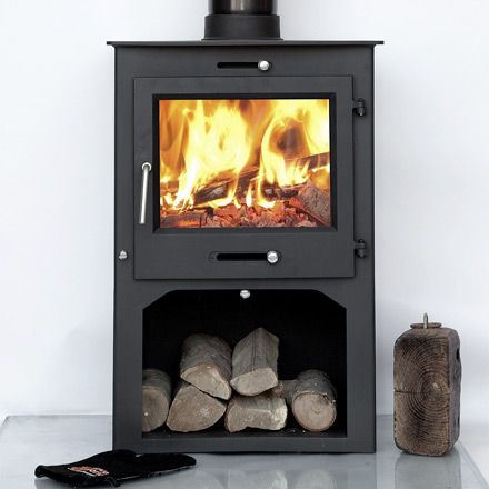12kw medium-sized wood burning stove with log store