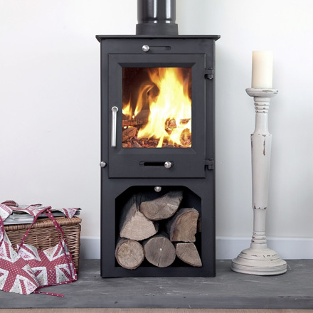 5kw wood burning multi-fuel stove with stand/log store