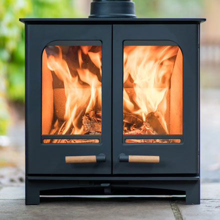 Twin door Panoramic Defra-approved 5kw Ecodesign Ready wood burning stove